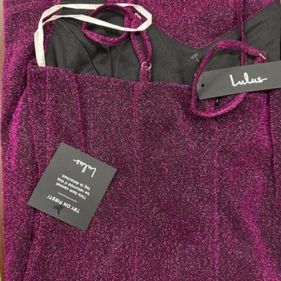 NWT Lulus Vamped Up Magenta Sparkly Sleeveless Mini Dress​ - Picture 5 of 8